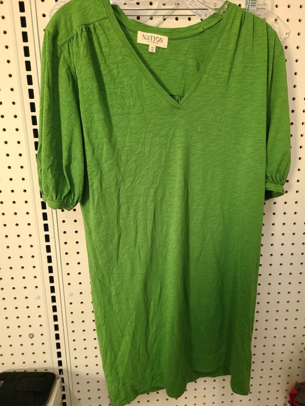 Nation Los Angeles Green Pima Cotton V-Neck Dress XS Made In Peru